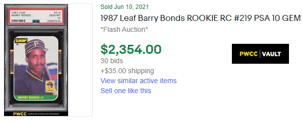 1987 leaf barry bonds rookie for sale