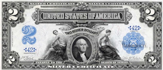 1899 2 Silver Dollar Certificate