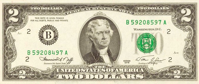 1976 2 Dollar Error Bills