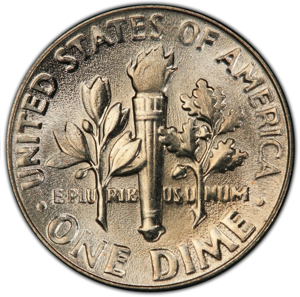 1966 Roosevelt Dime Regular Strike reverse