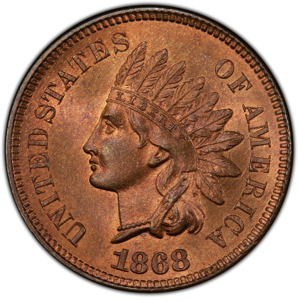 1868 MS66+ Indian Head Cent, Red