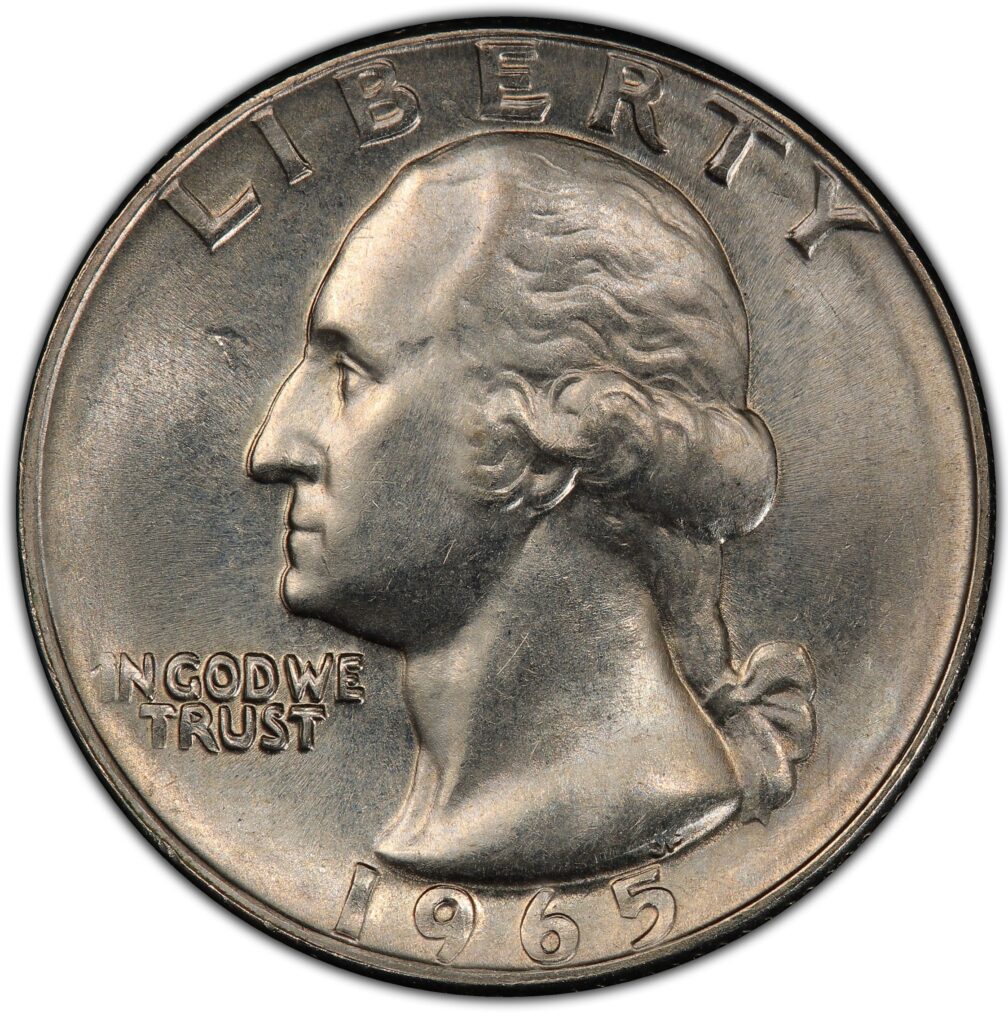 The 1965 DDO - Double Die Obverse Quarter Dollar - shows the “In God We Trust” in double lettering. 