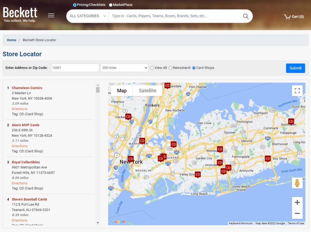 Sports Card Shops Near Me (Google Card Shop Finder)