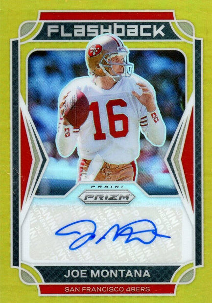 Joe Montana 2021 Panini Prizm Flashback Gold Parallel Autograph