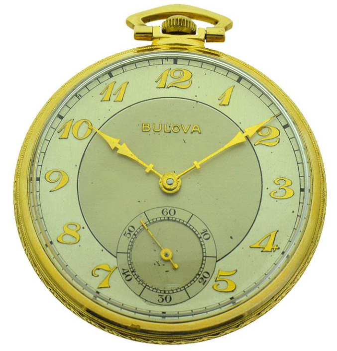 1939 Bulova Yellow Gold Art Deco Pocket Watch