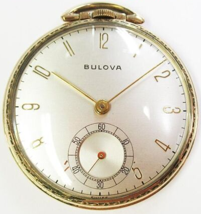 Bulova Pocket Watch with White Dial and Yellow Gold Case - $600