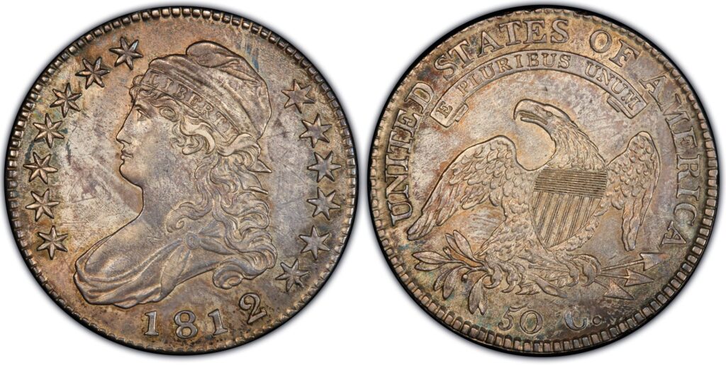 1812 Capped Bust Half Dollar, 2 Over 1, Large 8