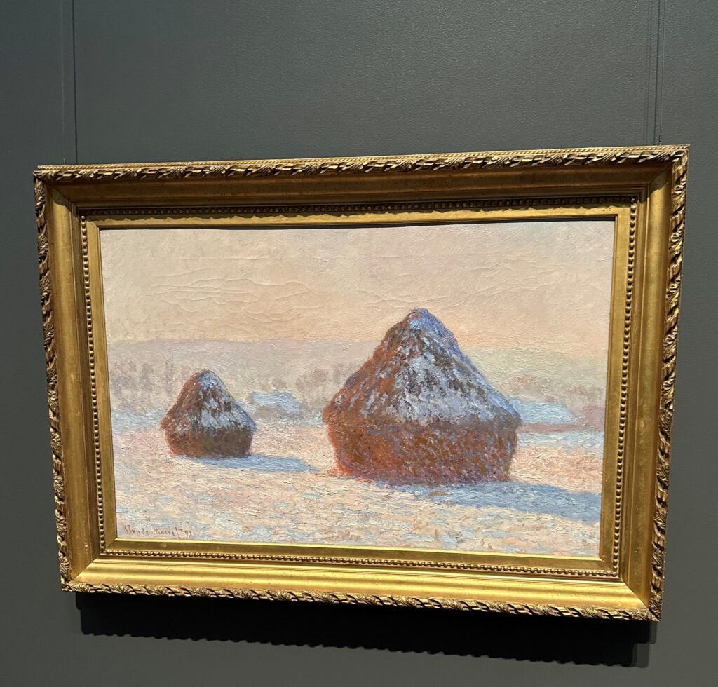 wheatstacks snow effect morning claude monet