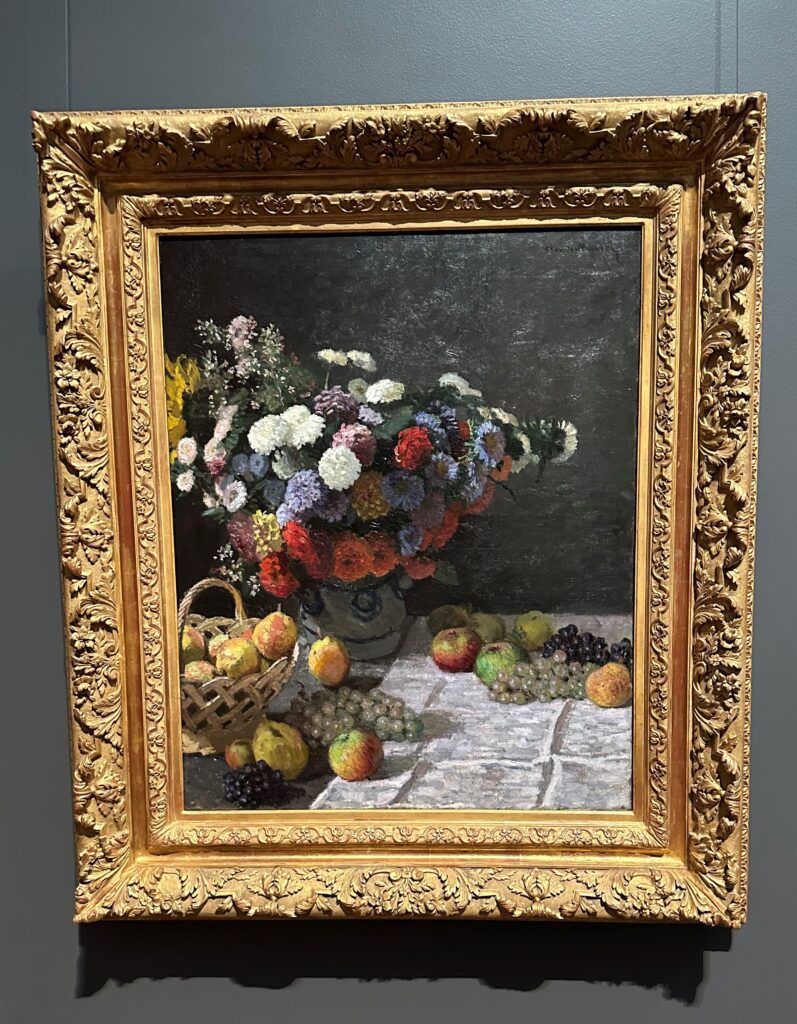 still life with flowers and fruit