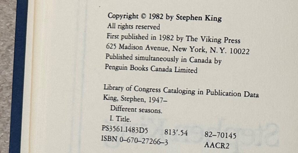 copyright stephen king first edition