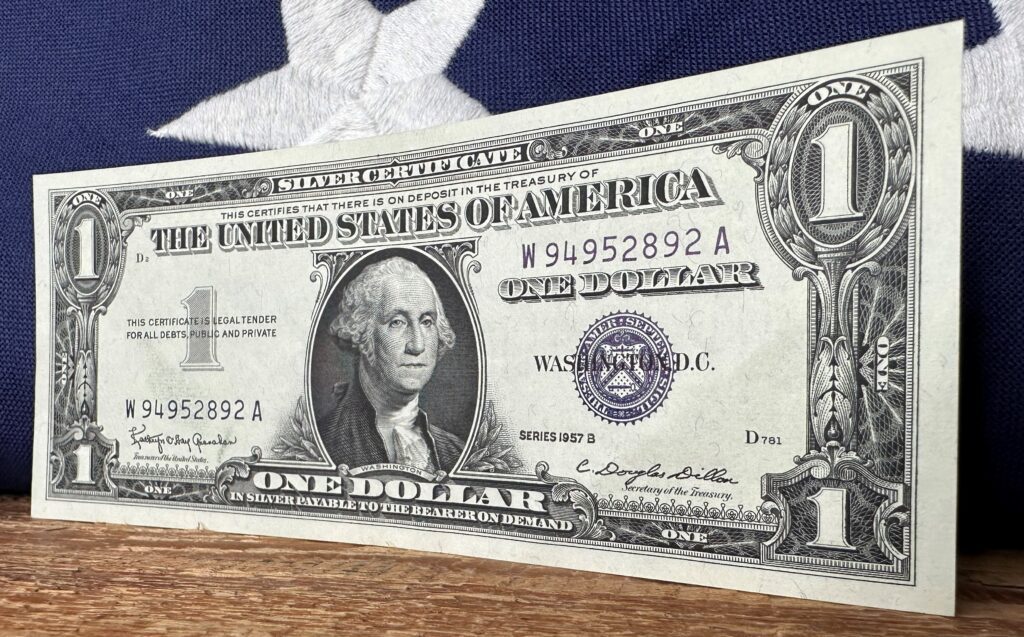 The 1957 One Dollar Silver Certificate Series B values