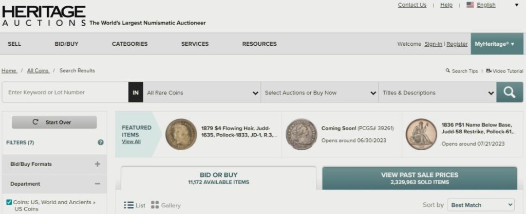 heritage auctions rare coin values