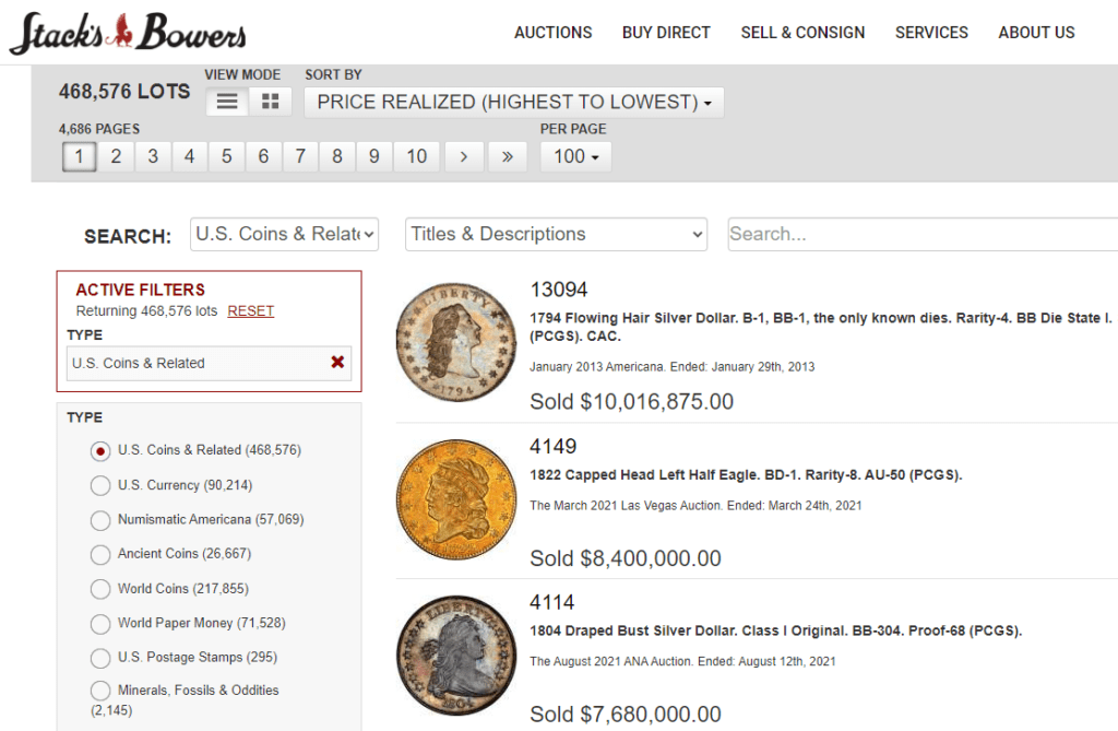 stacks bowers rare coin prices