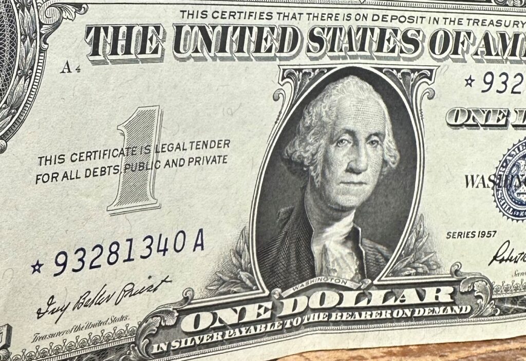 what is a silver certificate dollar bill worth 1957